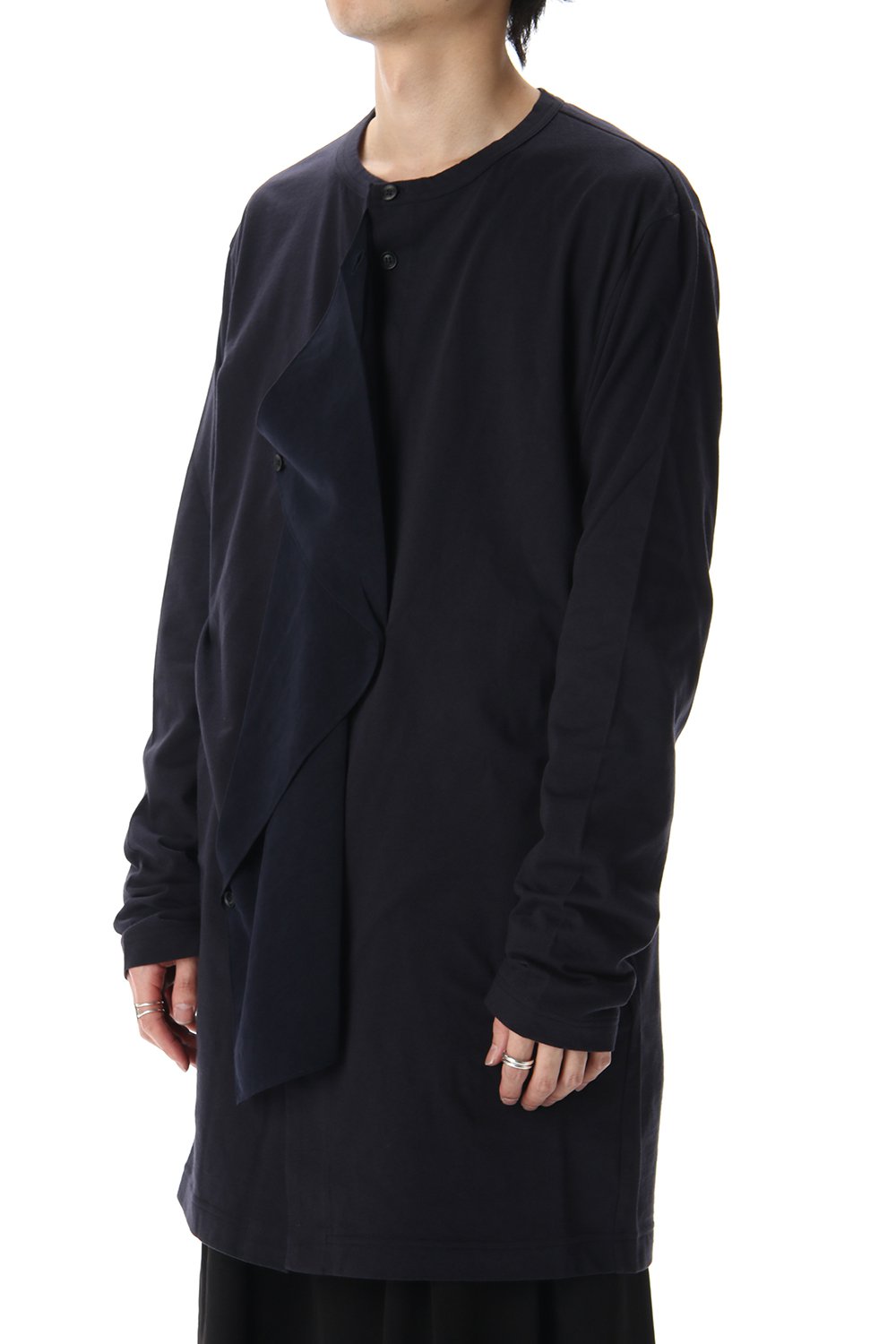 ジャージー ファブリック ミックス スイッチング ドレス シャツ Navy