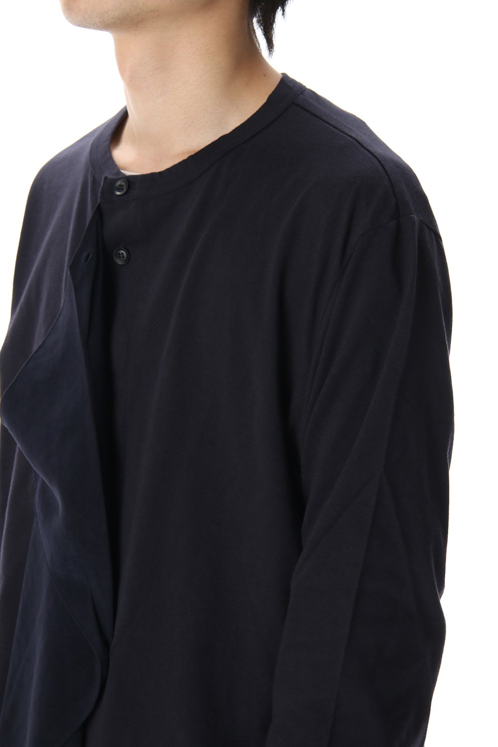 ジャージー ファブリック ミックス スイッチング ドレス シャツ Navy