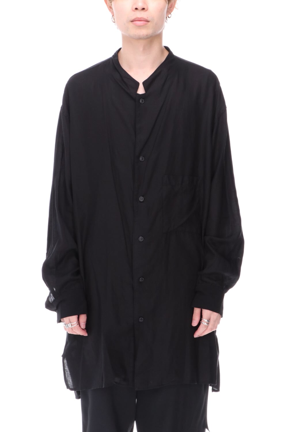 Rayon Tencel Open Collar Long Shirt