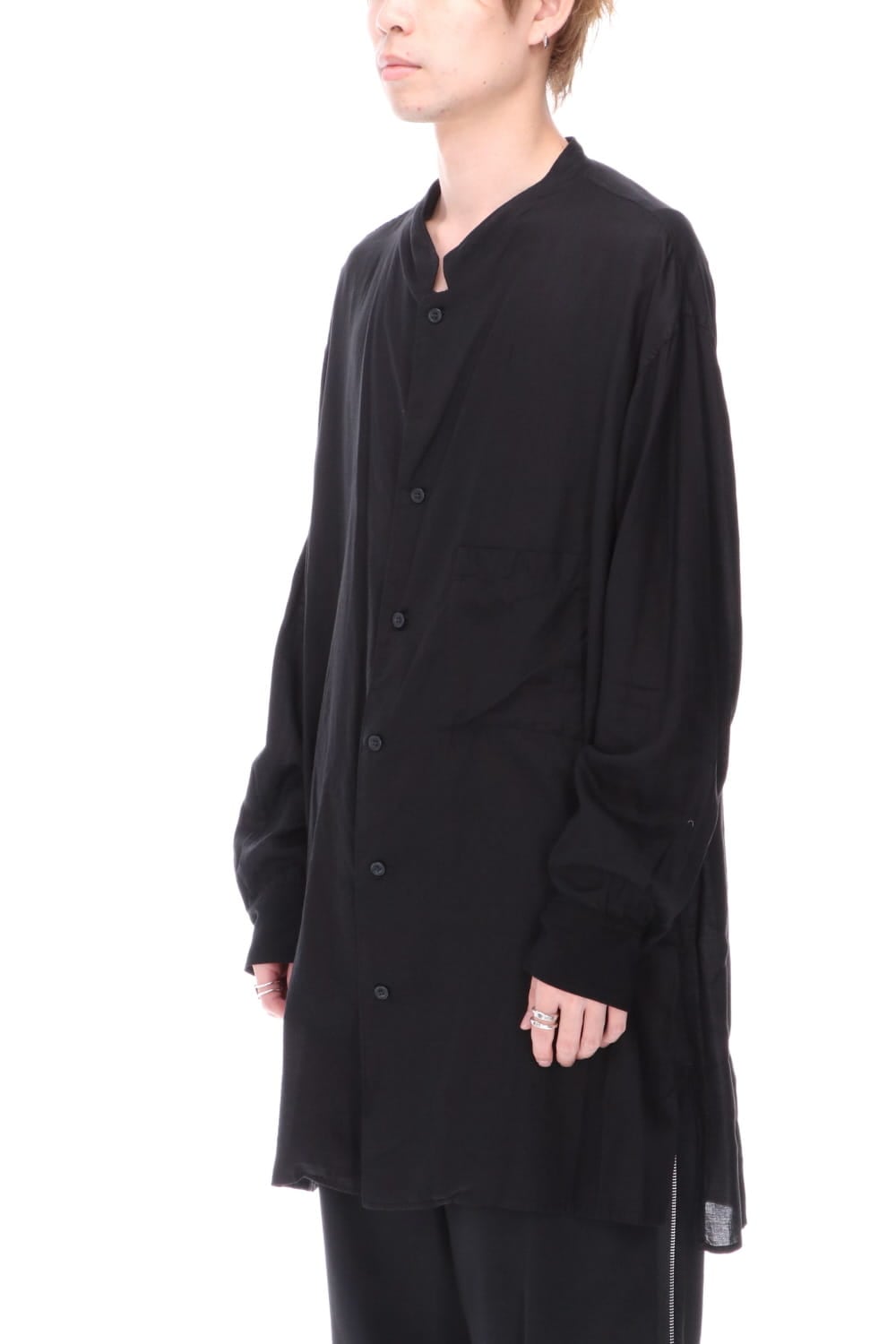 Rayon Tencel Open Collar Long Shirt