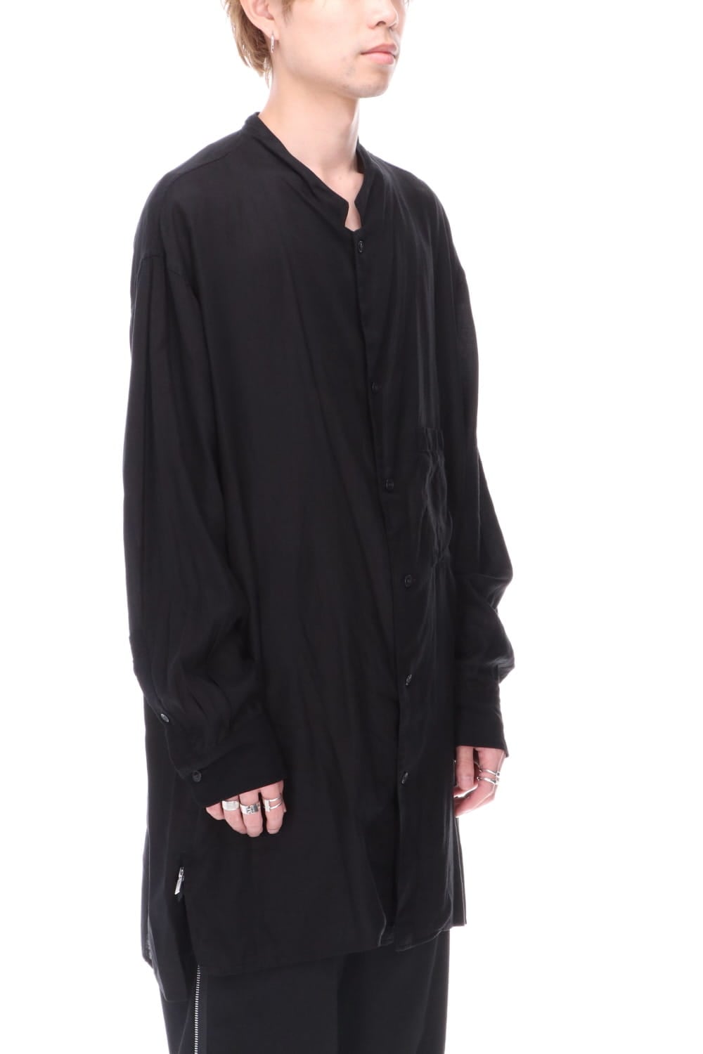 Rayon Tencel Open Collar Long Shirt