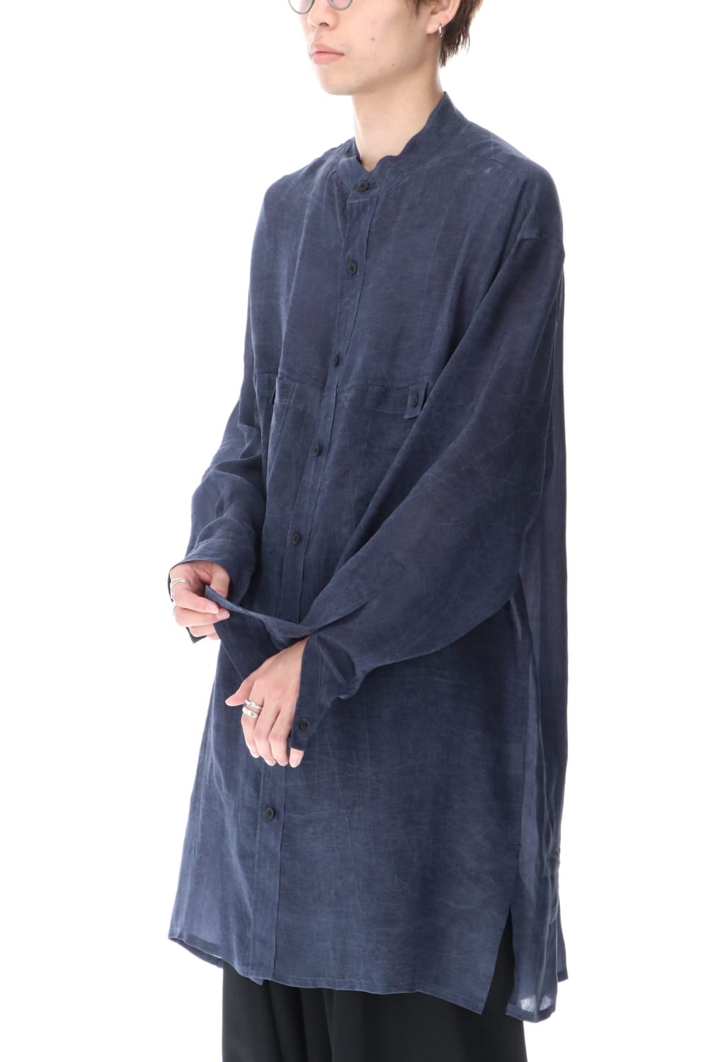 Cupro Salt shrink Stand Collar Blouse