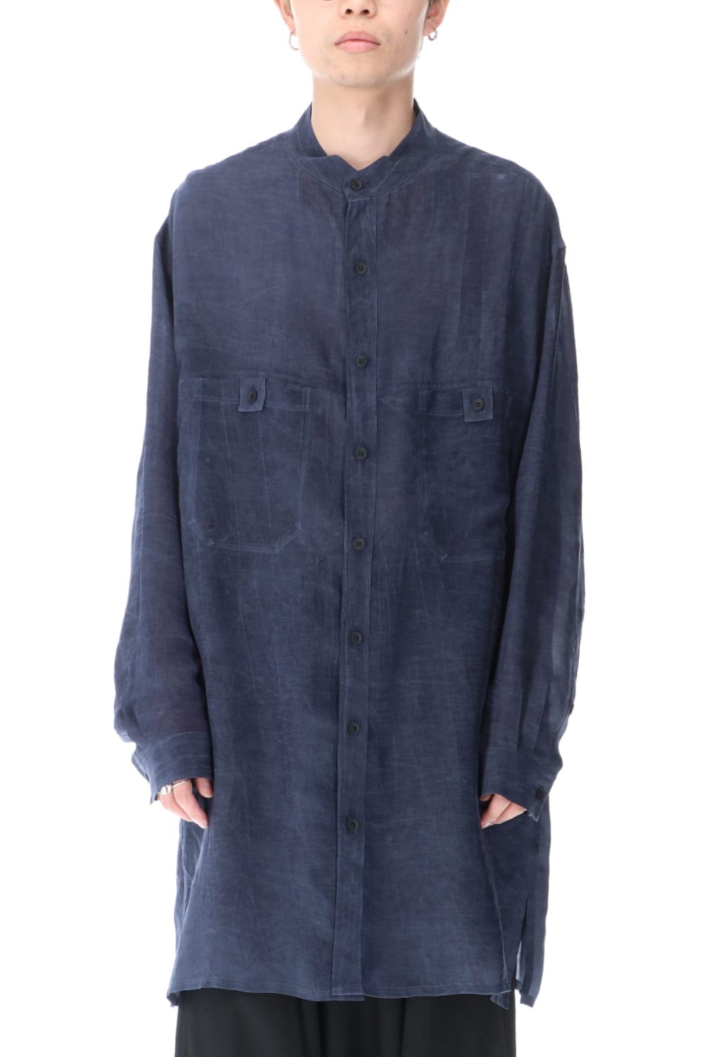 Cupro Salt shrink Stand Collar Blouse