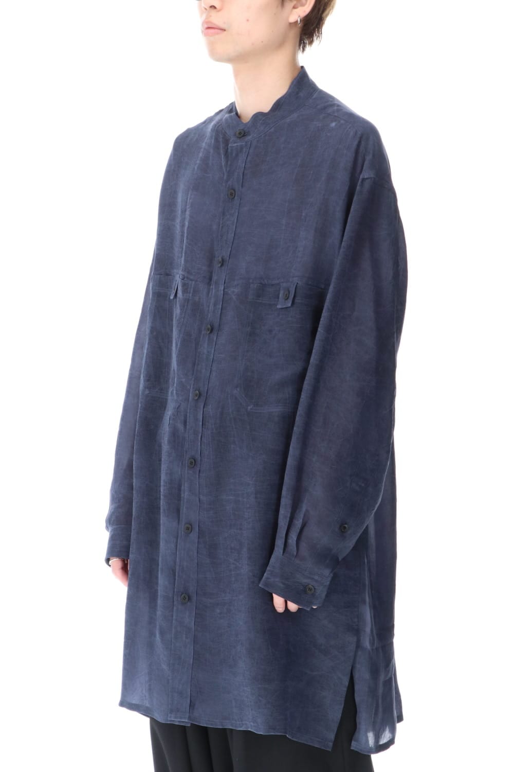 Cupro Salt shrink Stand Collar Blouse