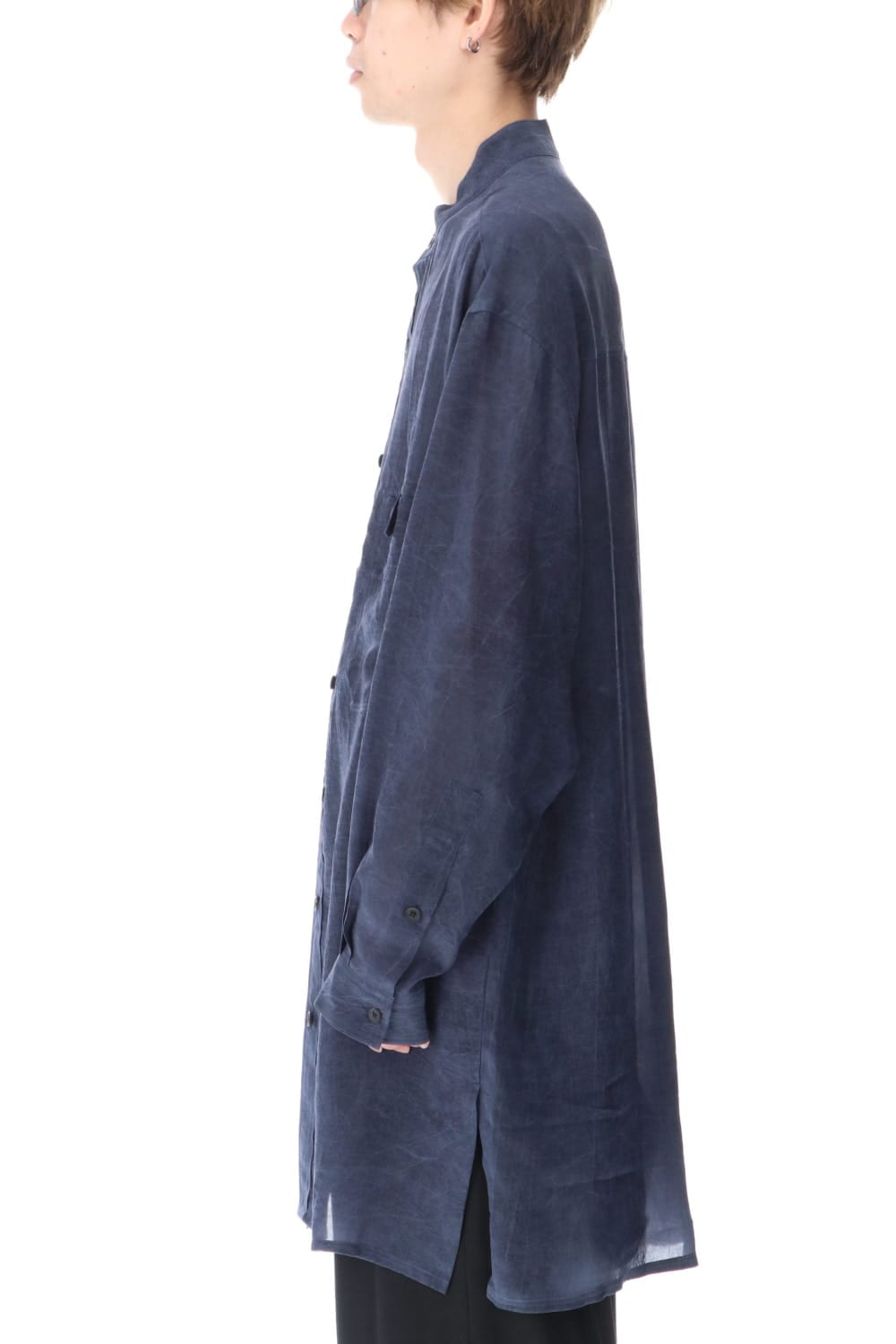 Cupro Salt shrink Stand Collar Blouse