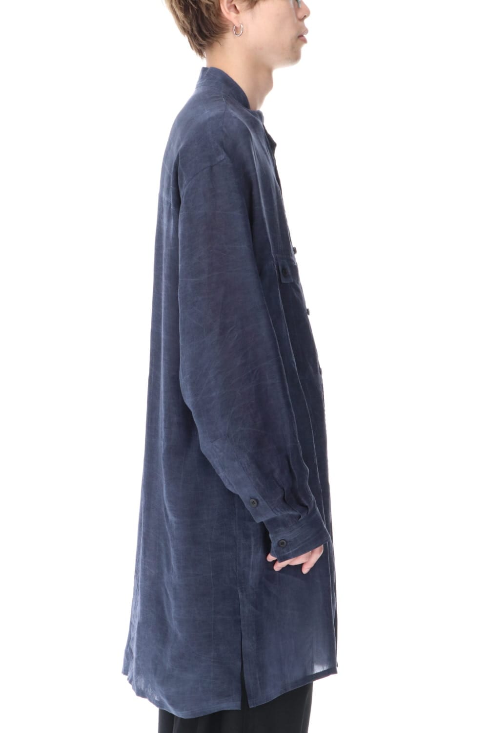 Cupro Salt shrink Stand Collar Blouse