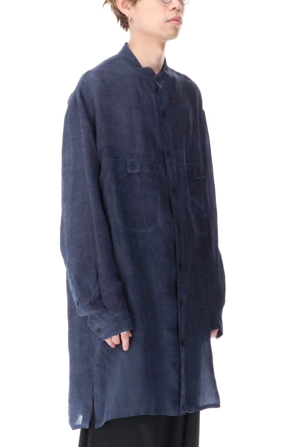 Cupro Salt shrink Stand Collar Blouse