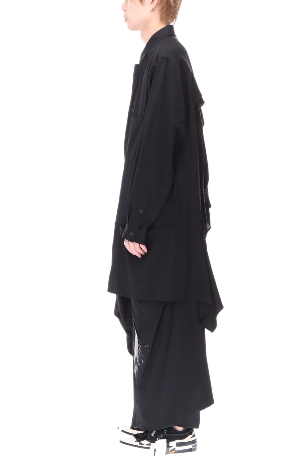 Wrinkled Gabardine Tencel Switching Drape Shirt