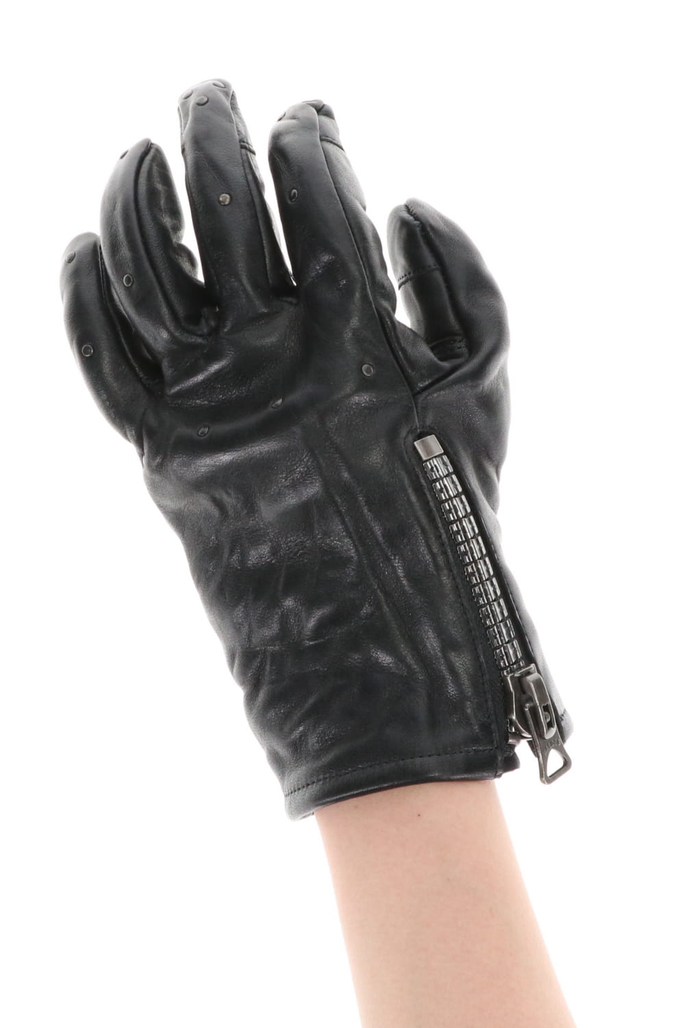 Horse Leather Nail ZIP Gloves Black