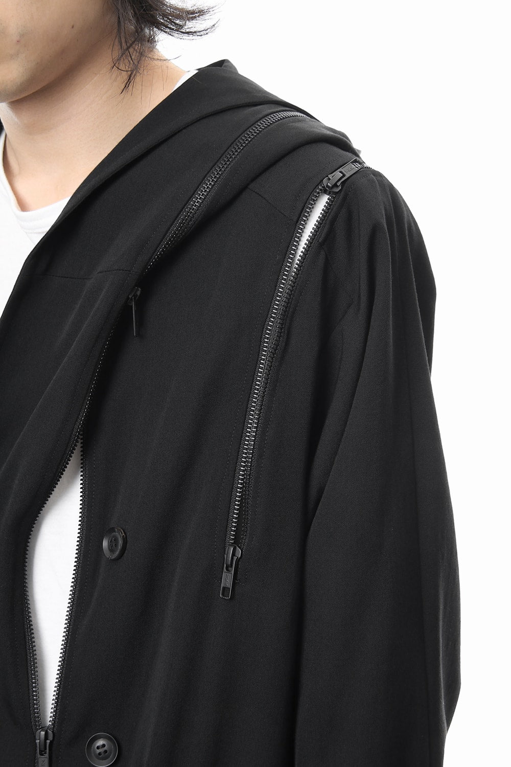 Hooded Double Fastener Long Coat - NV-C52-100