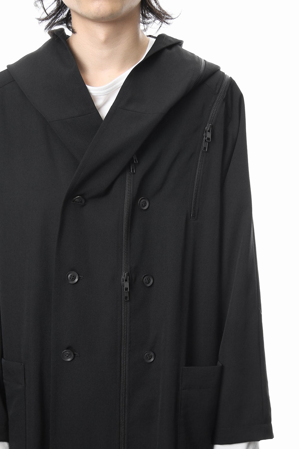 Hooded Double Fastener Long Coat - NV-C52-100