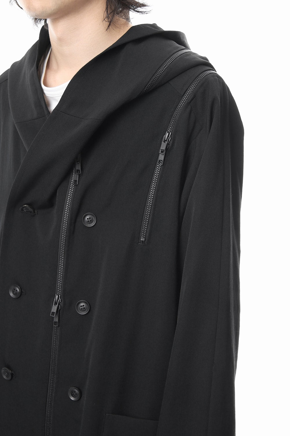 Hooded Double Fastener Long Coat - NV-C52-100