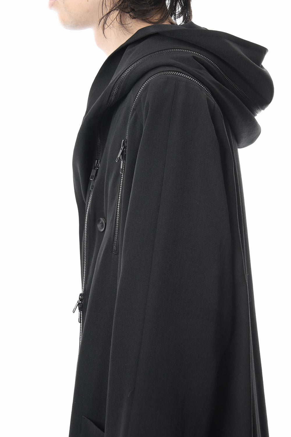 Hooded Double Fastener Long Coat - NV-C52-100