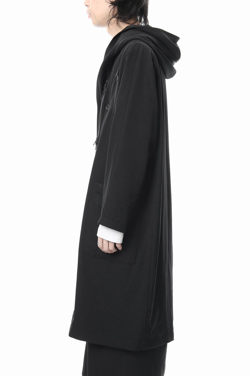 Hooded Double Fastener Long Coat - NV-C52-100