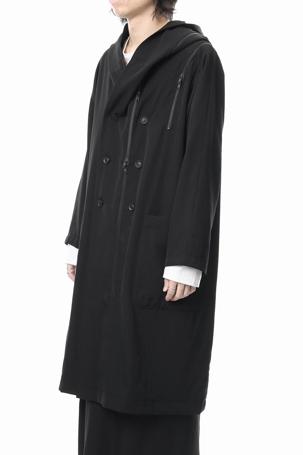 Hooded Double Fastener Long Coat - NV-C52-100