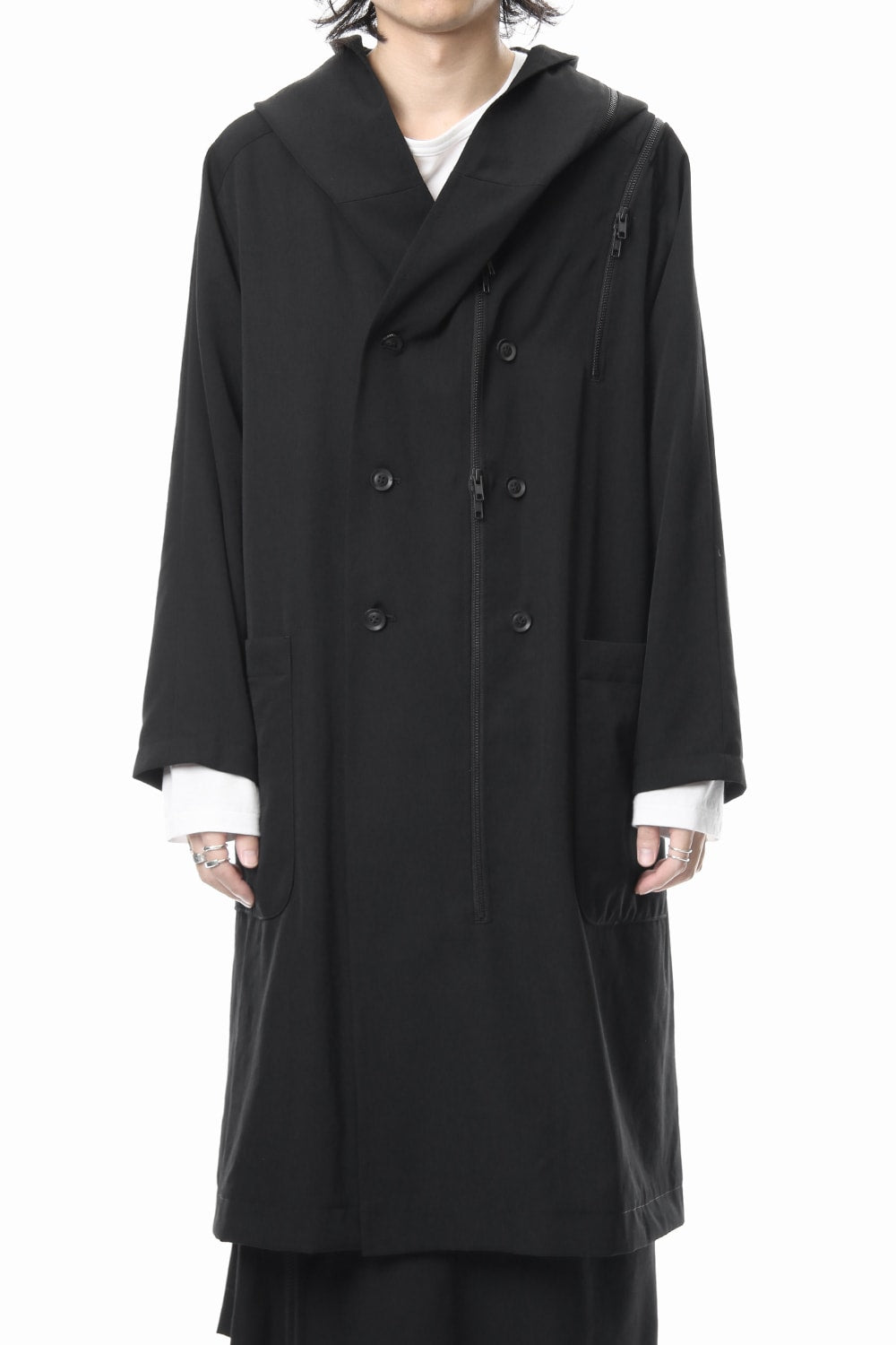 Hooded Double Fastener Long Coat - NV-C52-100