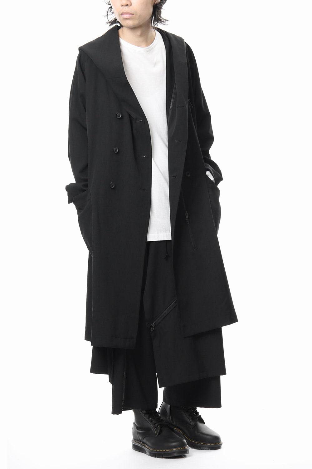 Hooded Double Fastener Long Coat - NV-C52-100