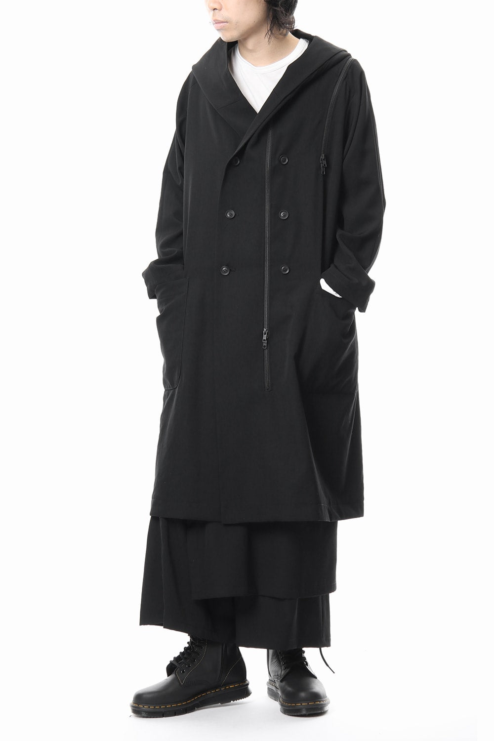 Hooded Double Fastener Long Coat - NV-C52-100