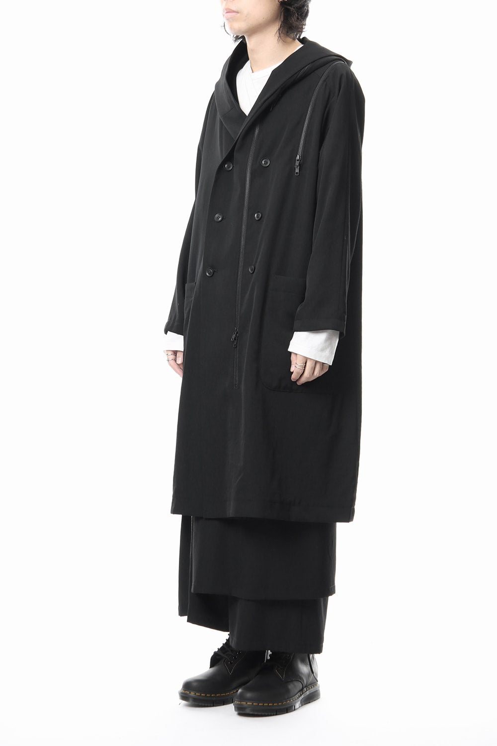 Hooded Double Fastener Long Coat - NV-C52-100