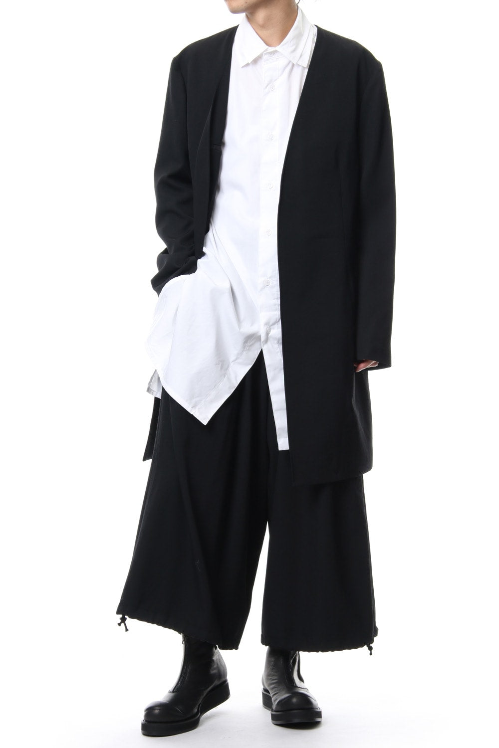 No Collar Jacket Wrinkled Gabardine