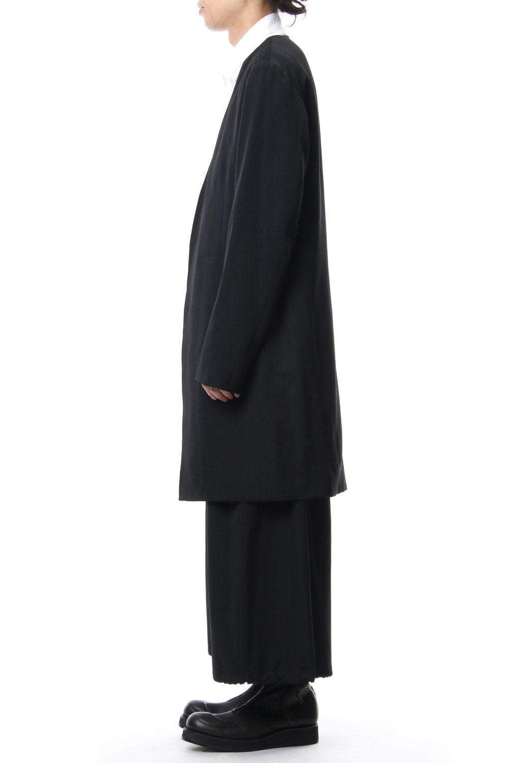 No Collar Jacket Wrinkled Gabardine