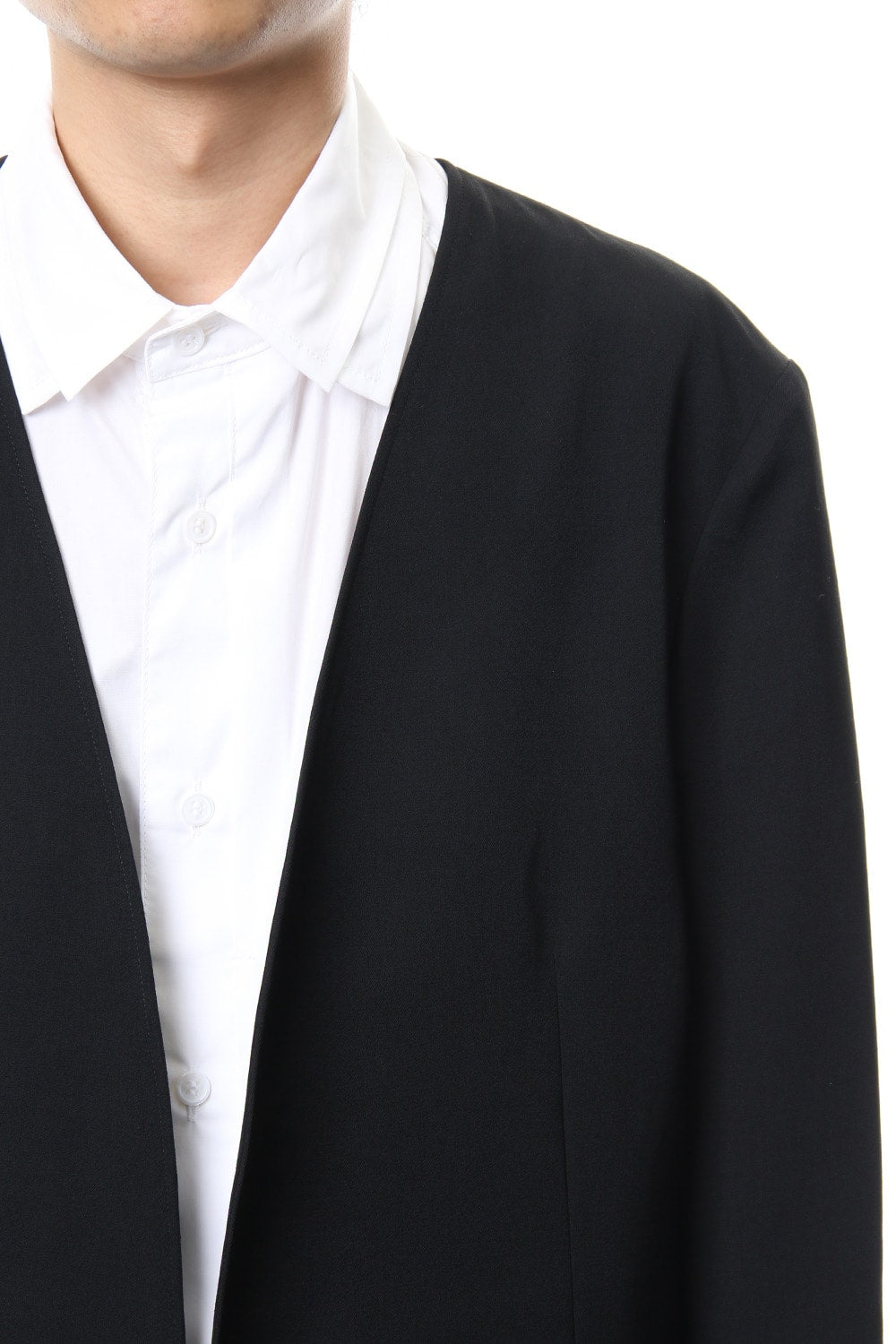 No Collar Jacket Wrinkled Gabardine