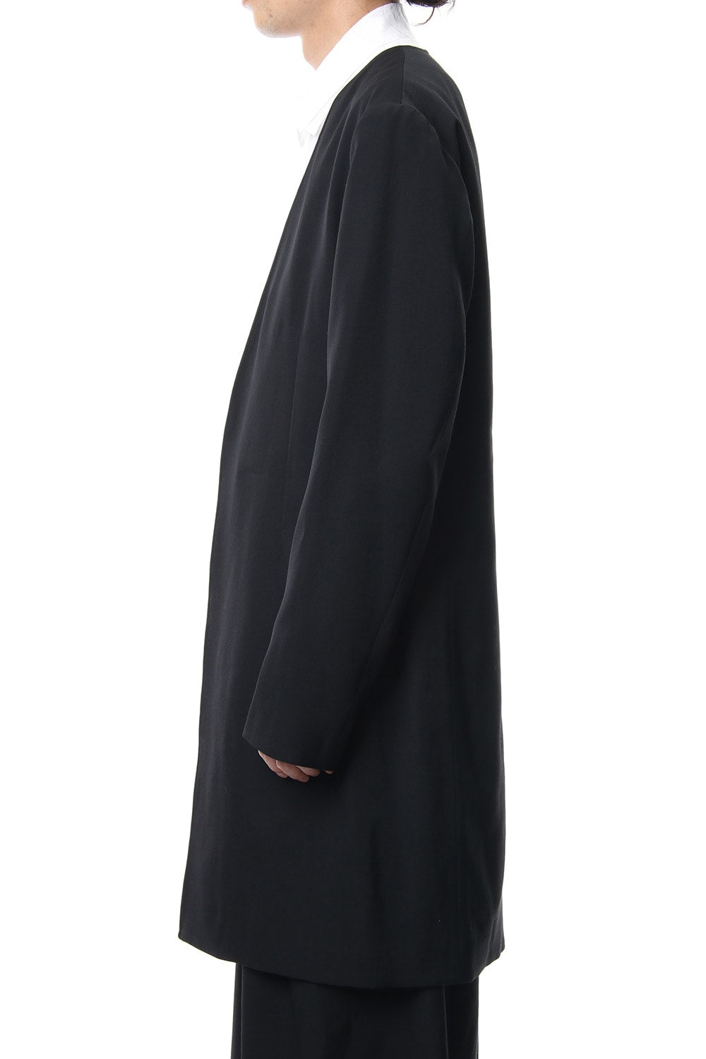 No Collar Jacket Wrinkled Gabardine