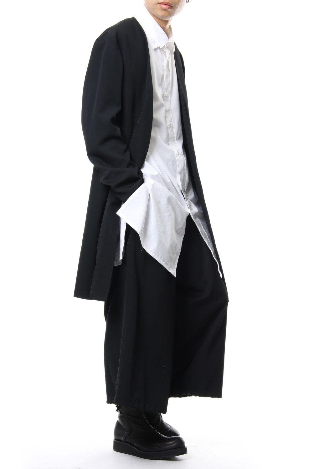 No Collar Jacket Wrinkled Gabardine