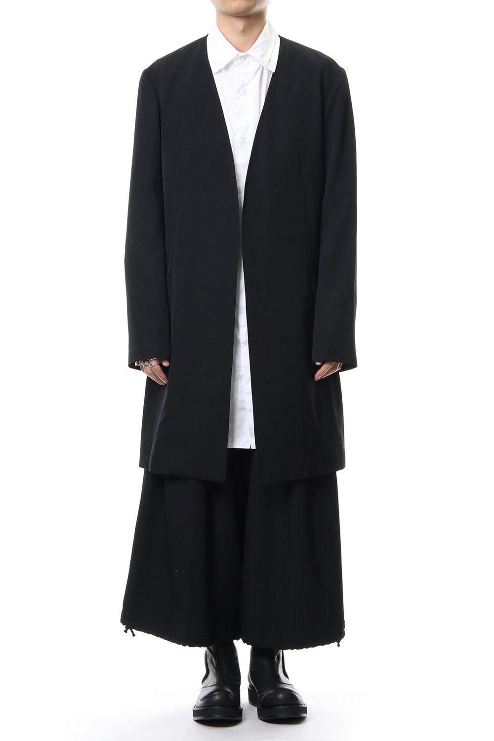 No Collar Jacket Wrinkled Gabardine