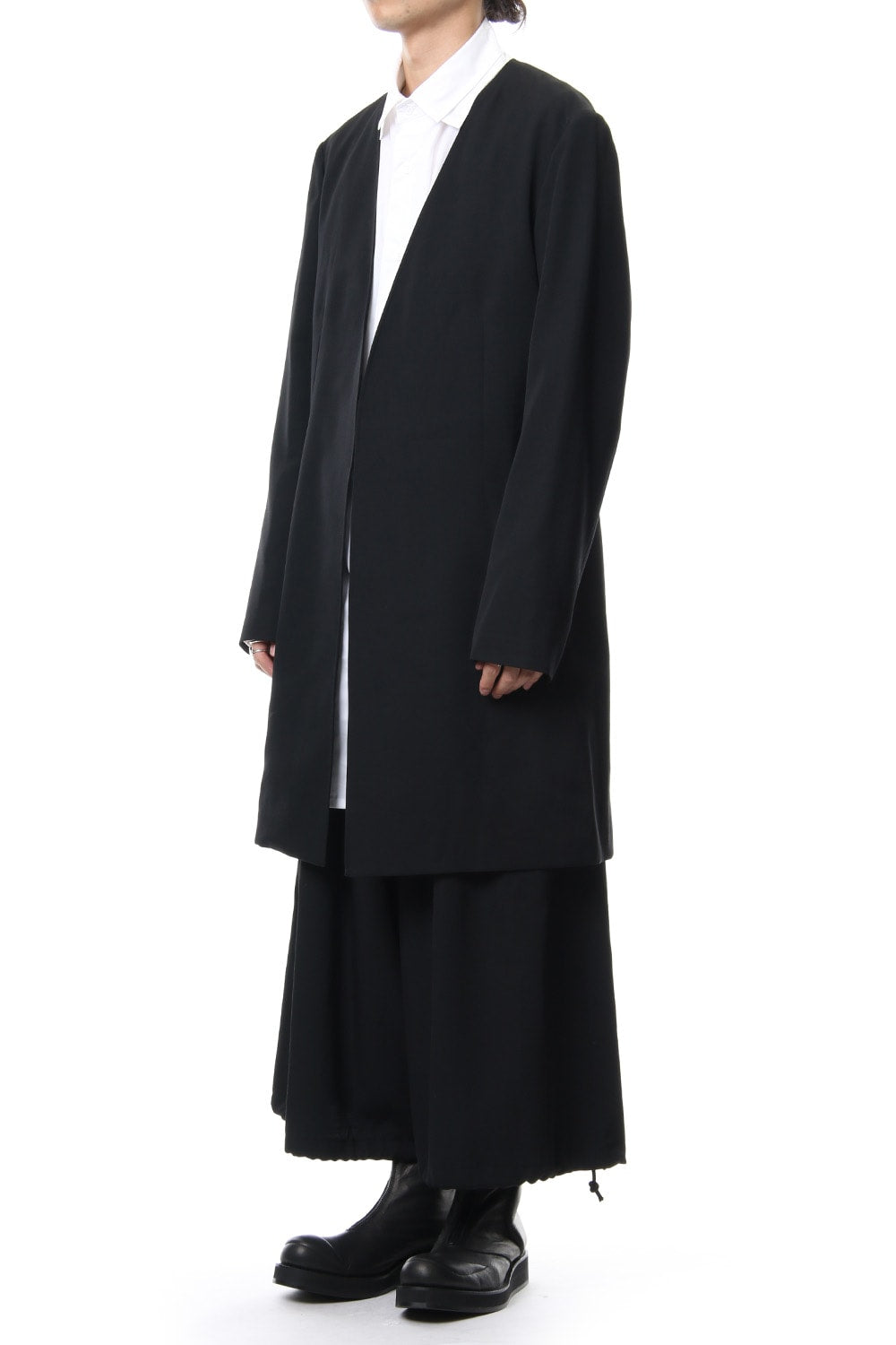 No Collar Jacket Wrinkled Gabardine