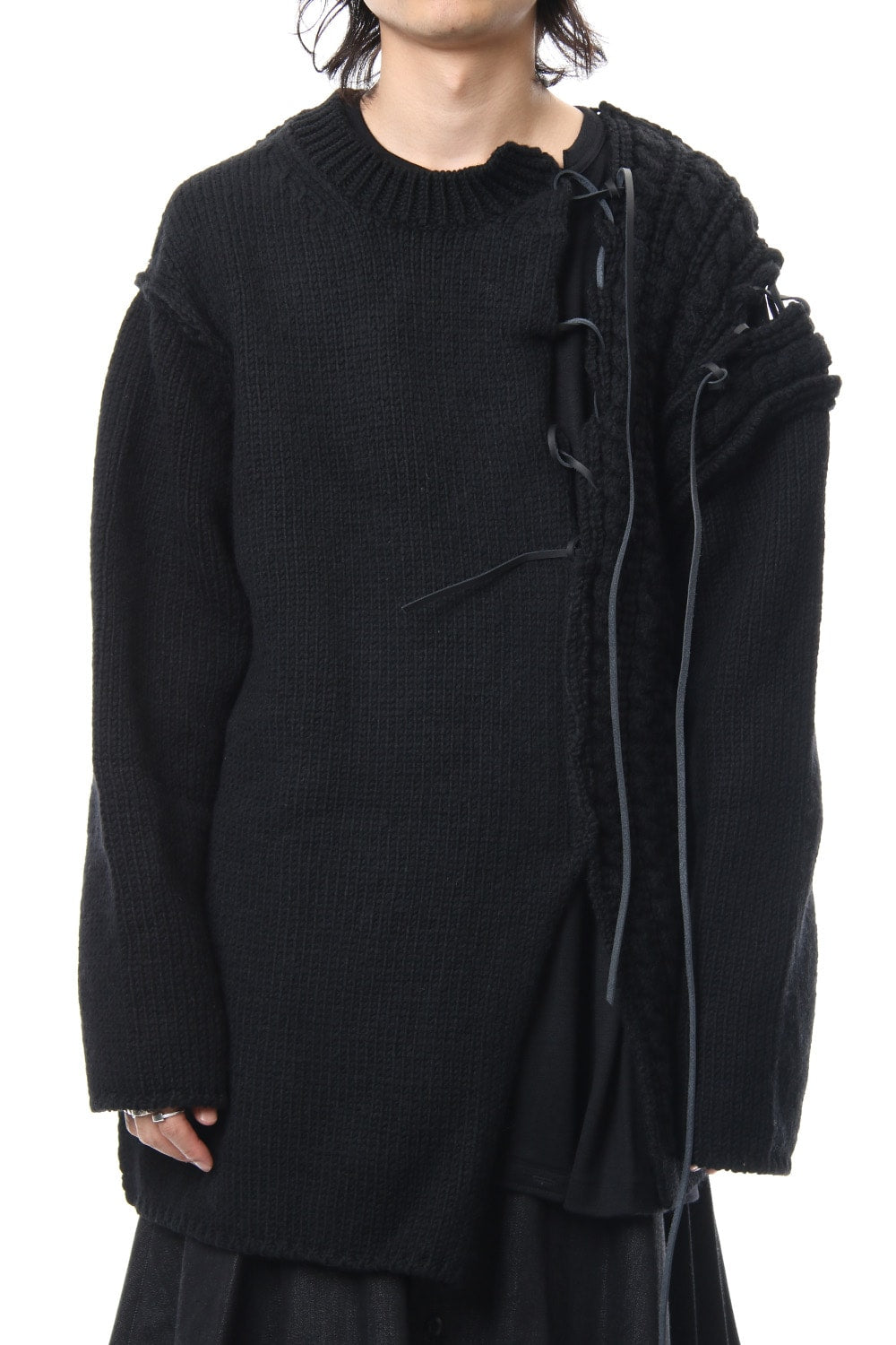 Leather Lace Seam Grafting Knit