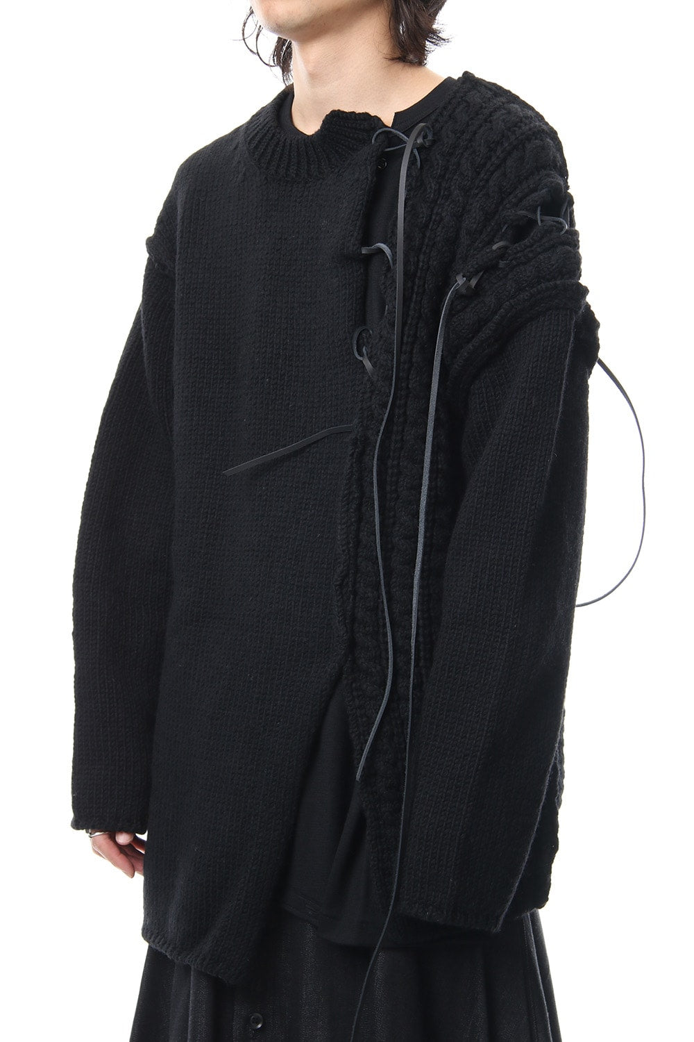 Leather Lace Seam Grafting Knit