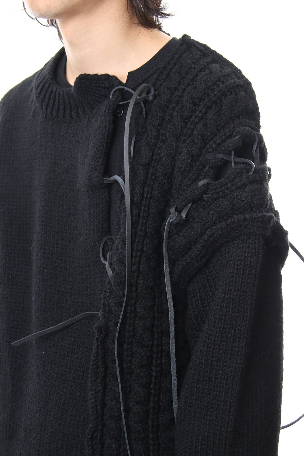 Leather Lace Seam Grafting Knit