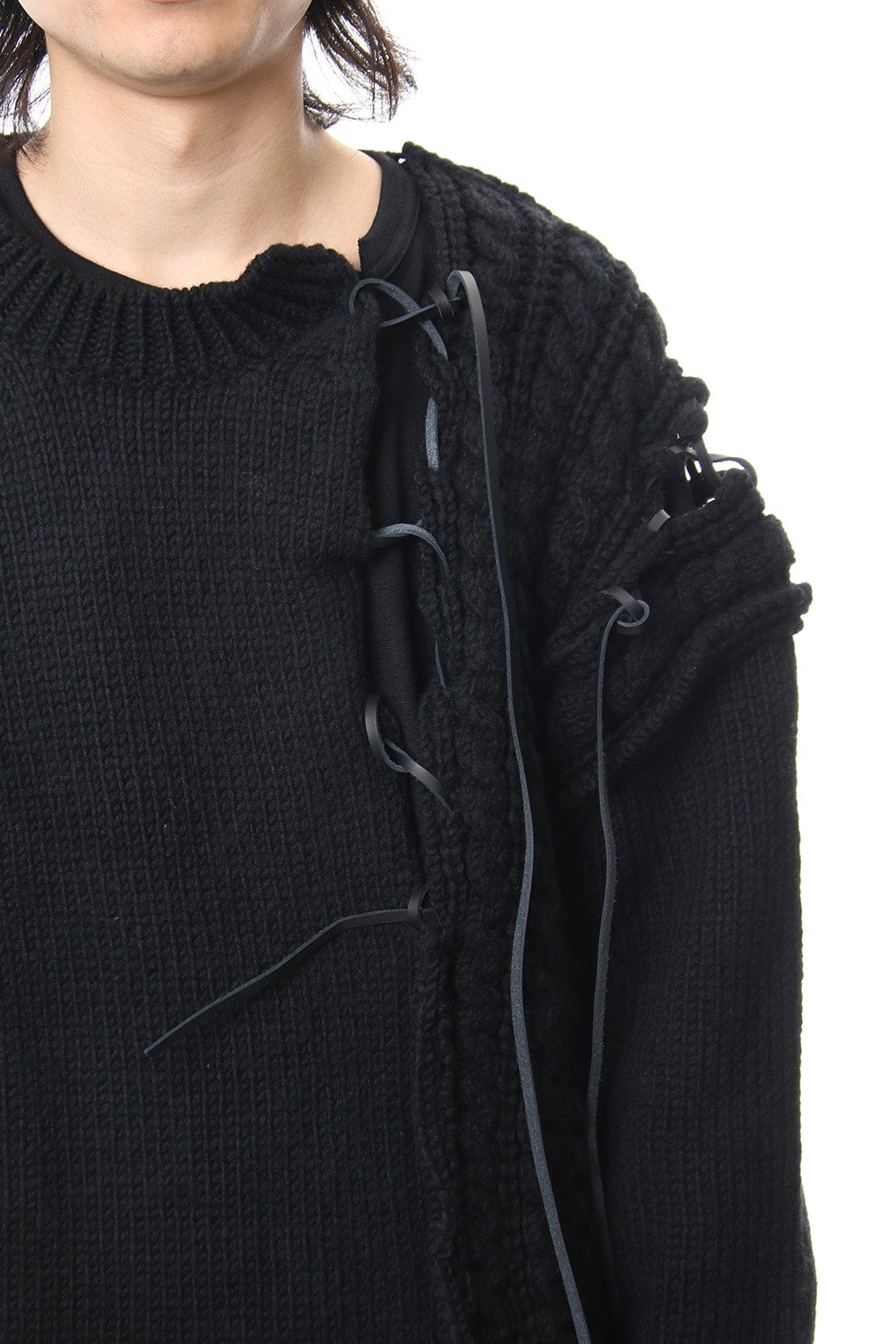 Leather Lace Seam Grafting Knit