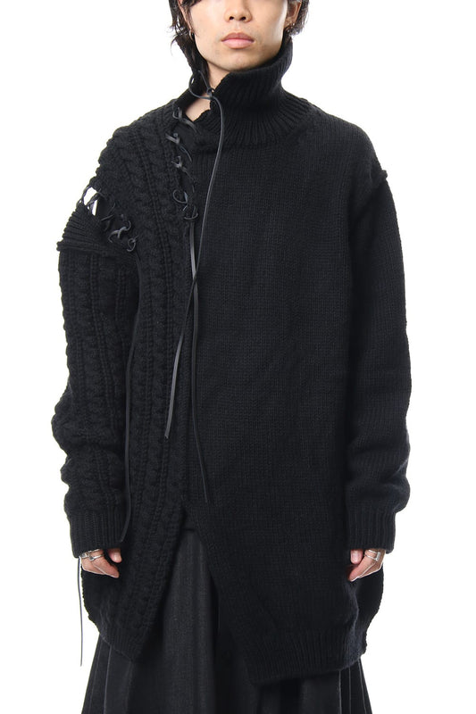 Leather Lace Seam Grafting Turtleneck Knit