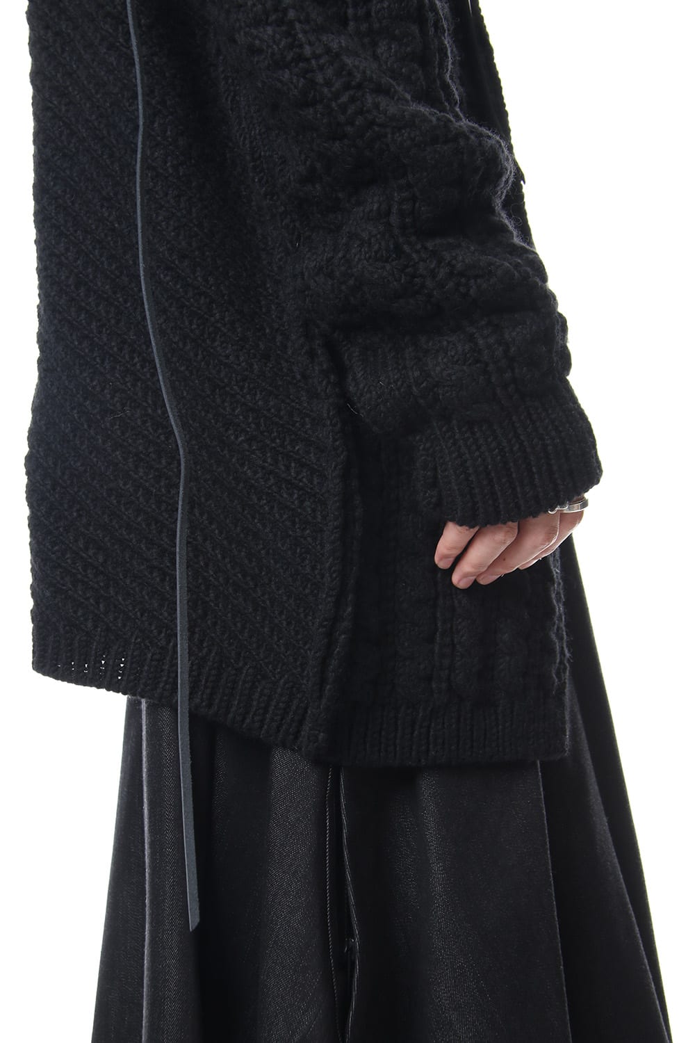 Leather Lace Seam Grafting Turtleneck Knit