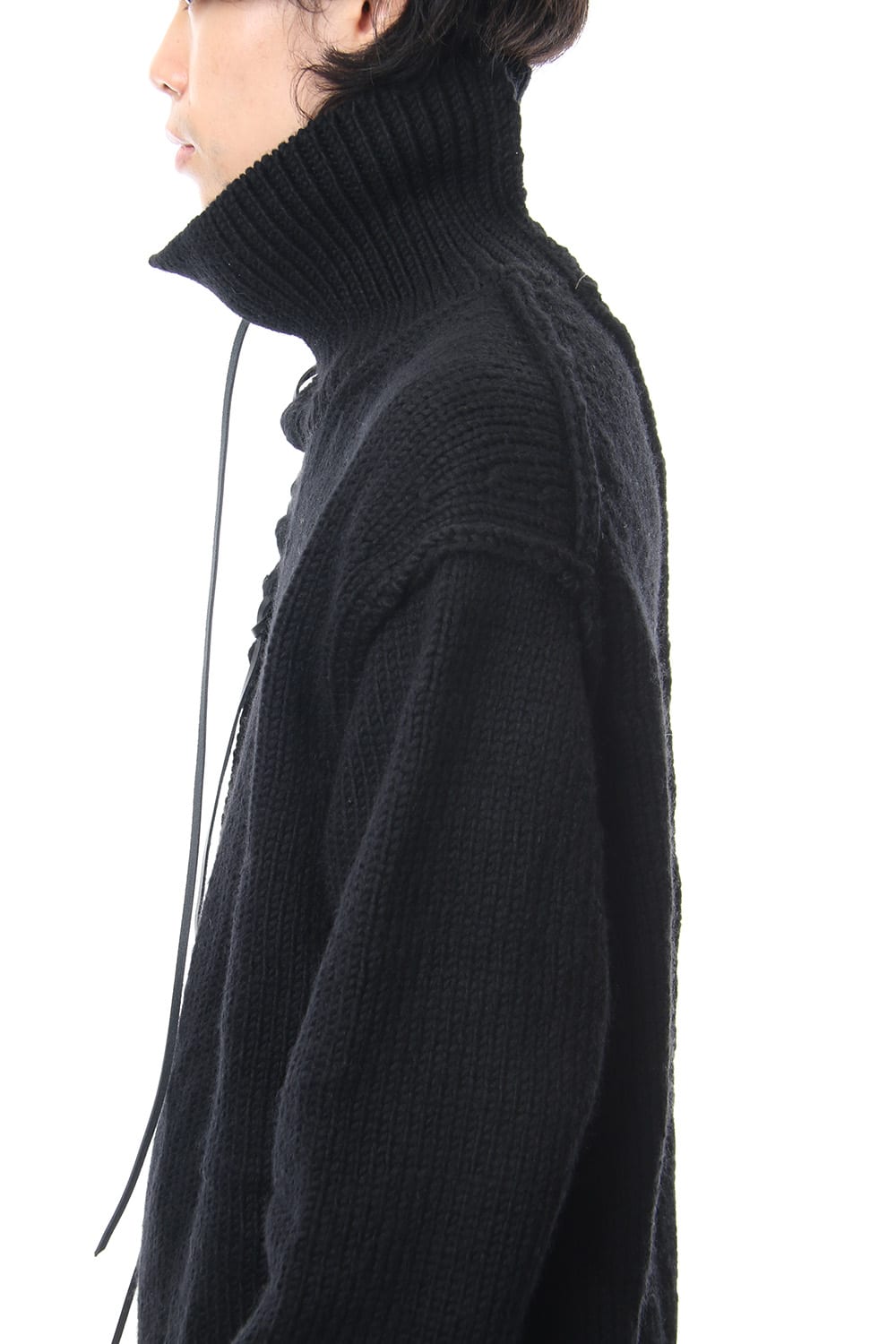 Leather Lace Seam Grafting Turtleneck Knit