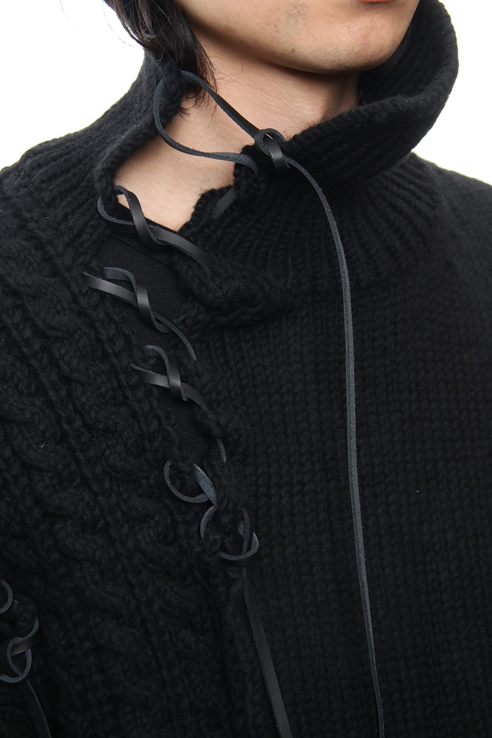 Leather Lace Seam Grafting Turtleneck Knit