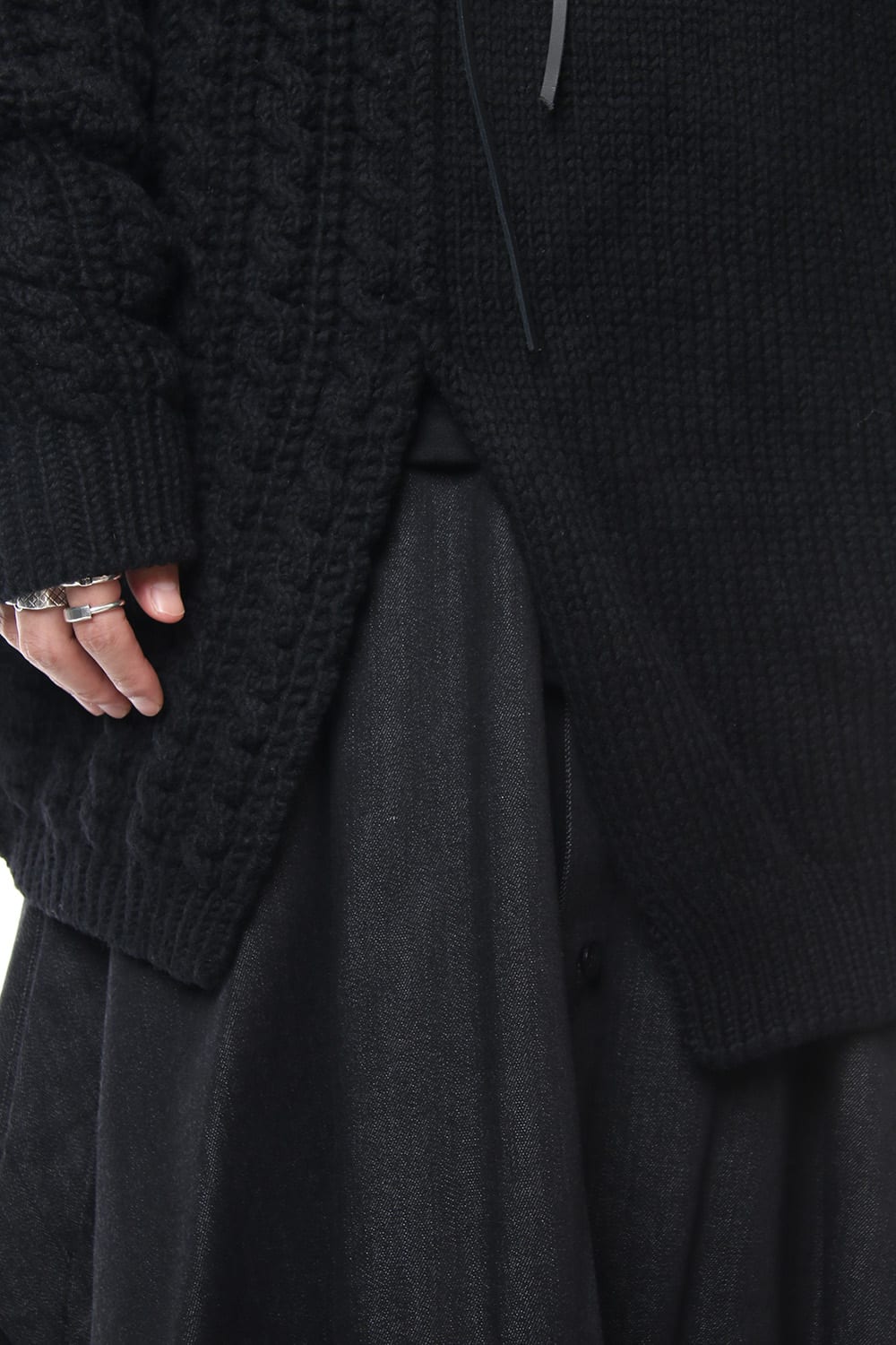 Leather Lace Seam Grafting Turtleneck Knit