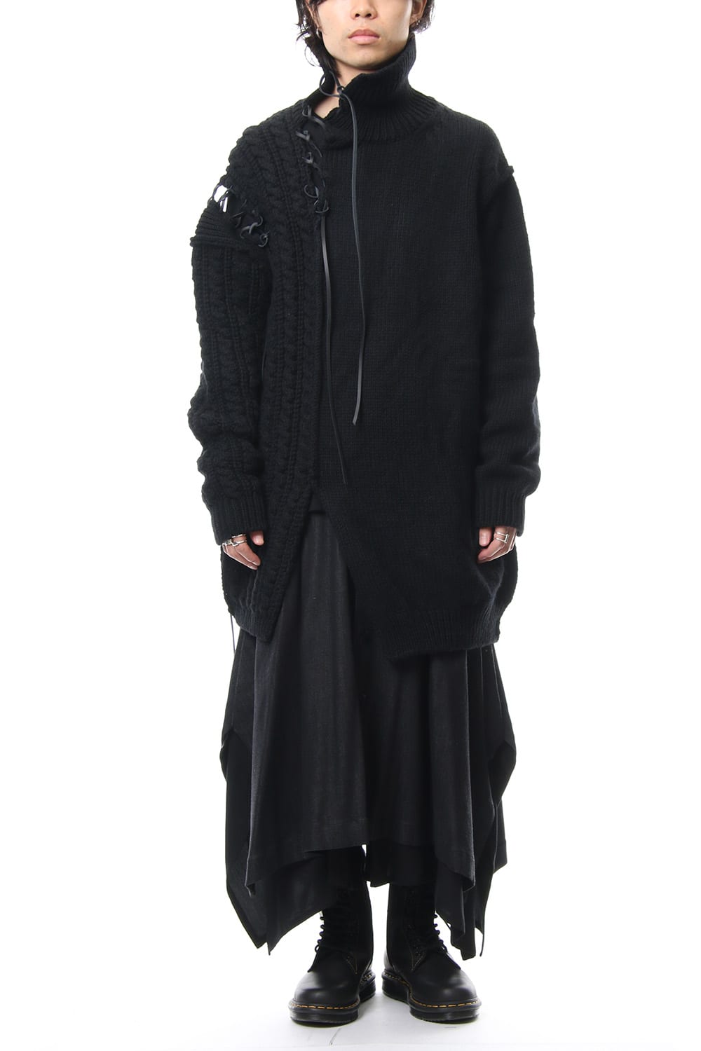 Leather Lace Seam Grafting Turtleneck Knit