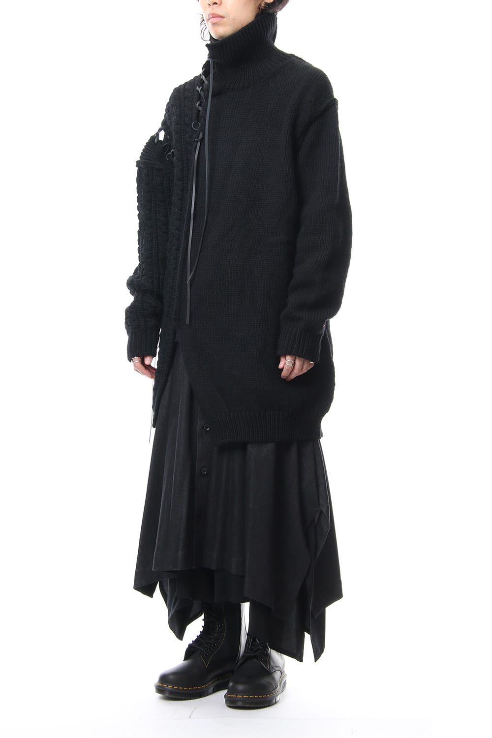 Leather Lace Seam Grafting Turtleneck Knit