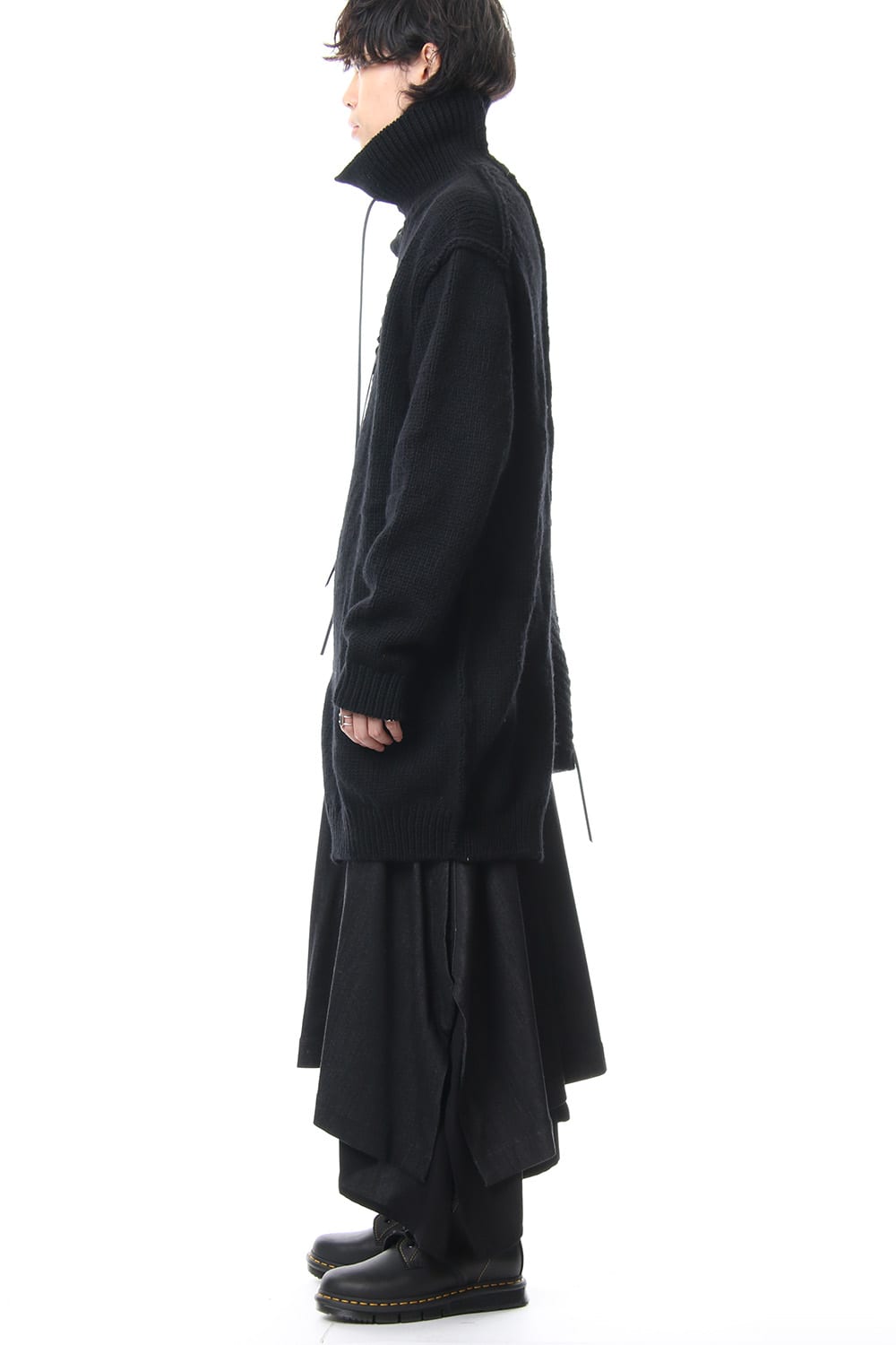 Leather Lace Seam Grafting Turtleneck Knit