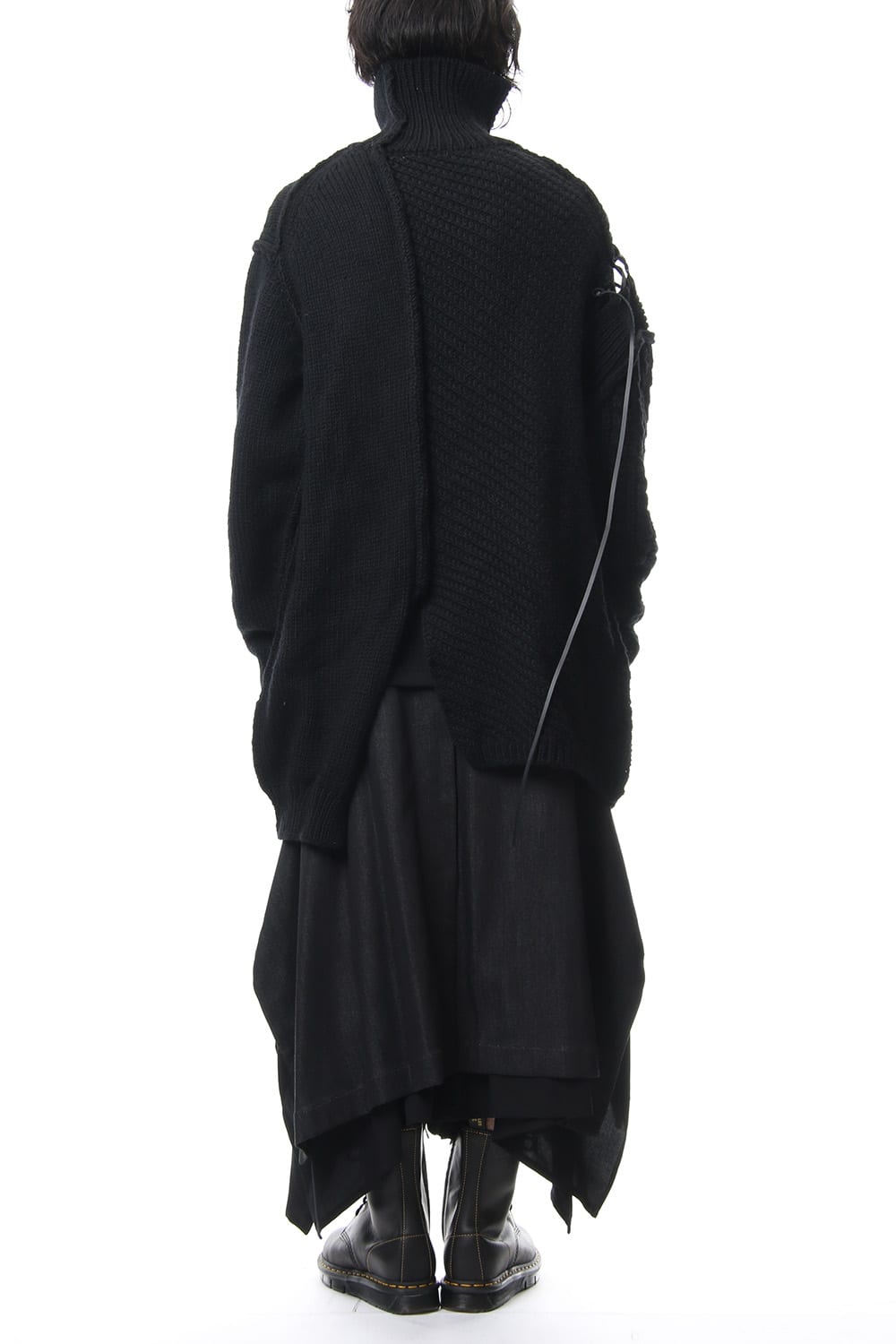 Leather Lace Seam Grafting Turtleneck Knit