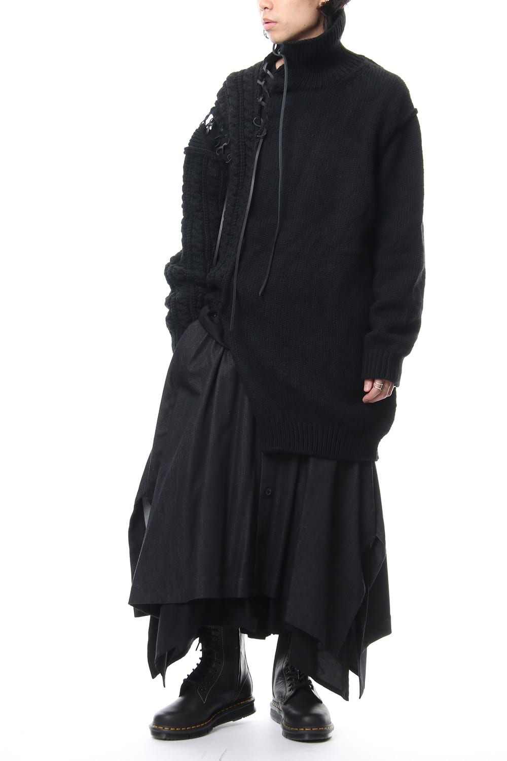 Leather Lace Seam Grafting Turtleneck Knit