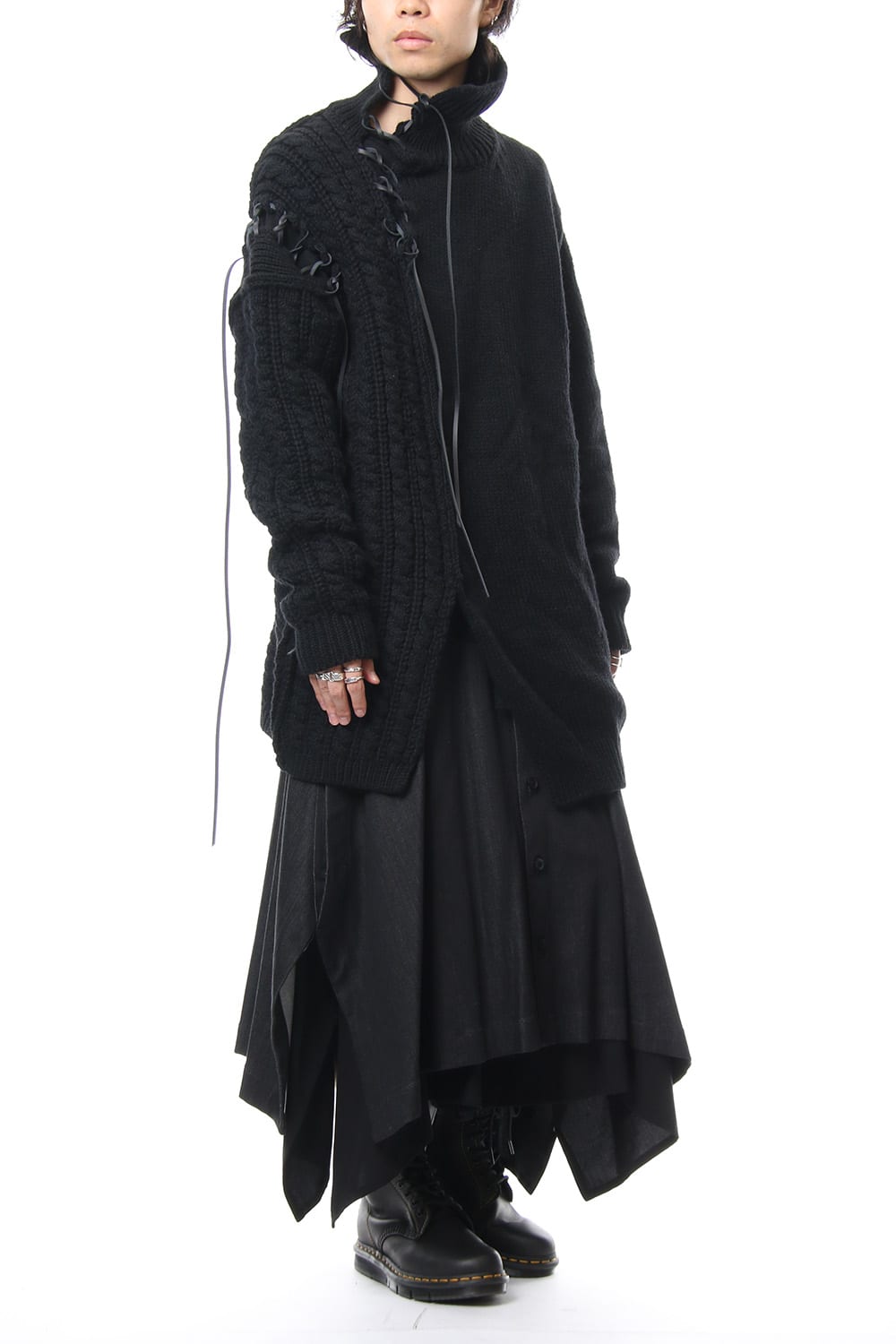 Leather Lace Seam Grafting Turtleneck Knit