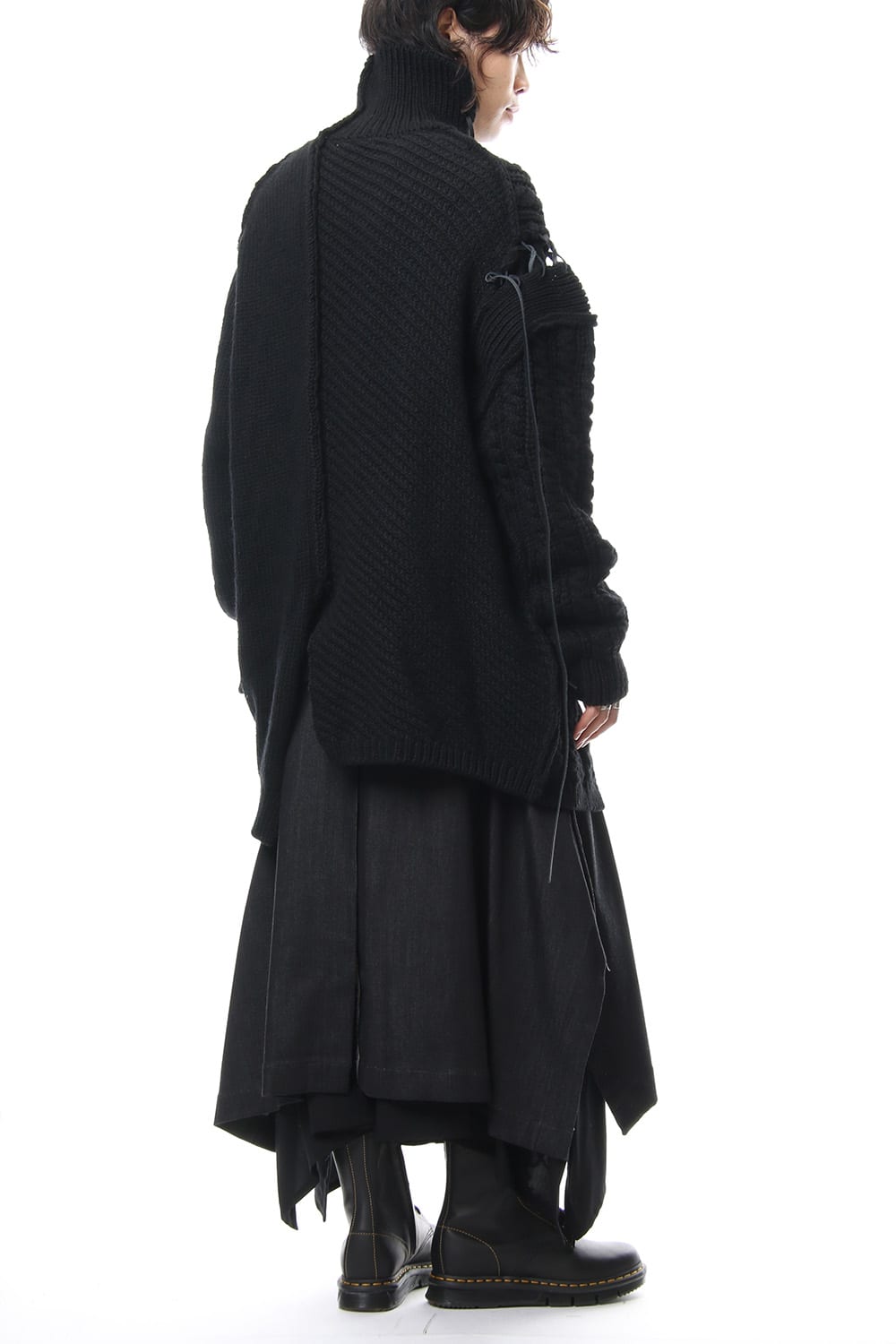 Leather Lace Seam Grafting Turtleneck Knit