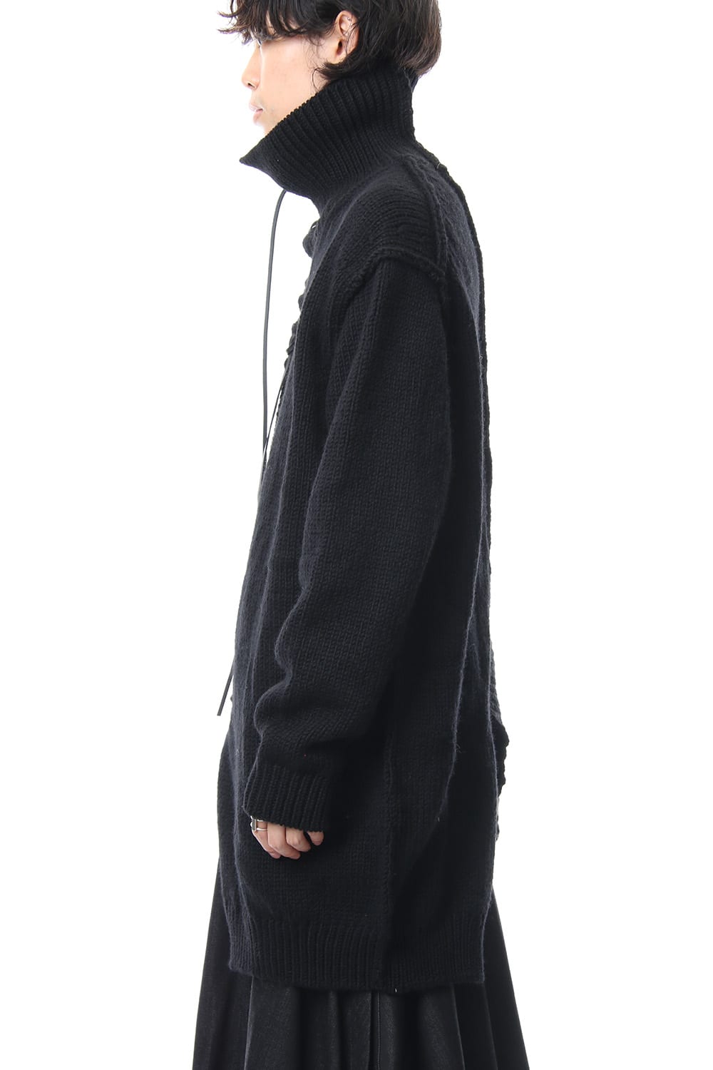 Leather Lace Seam Grafting Turtleneck Knit