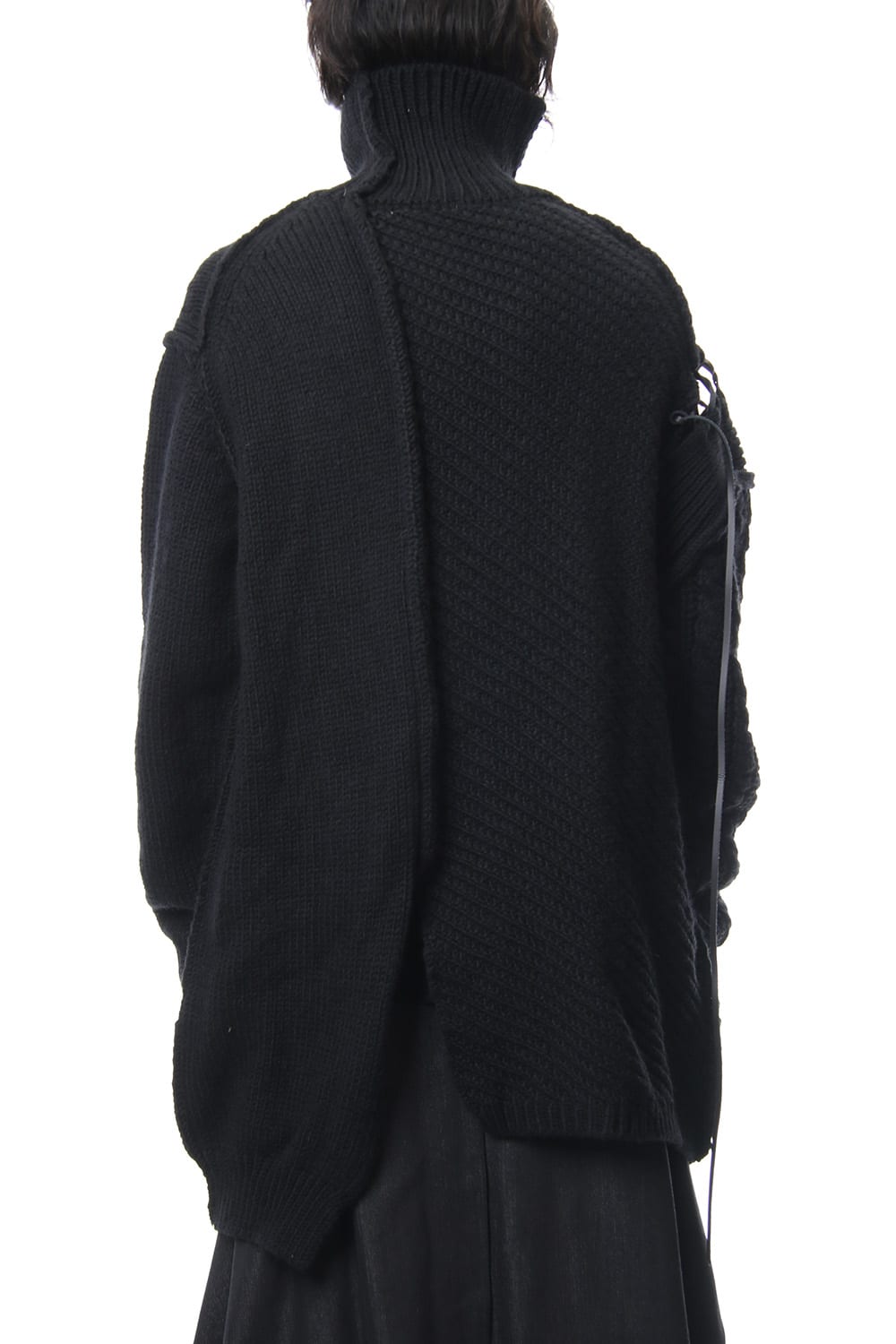 Leather Lace Seam Grafting Turtleneck Knit