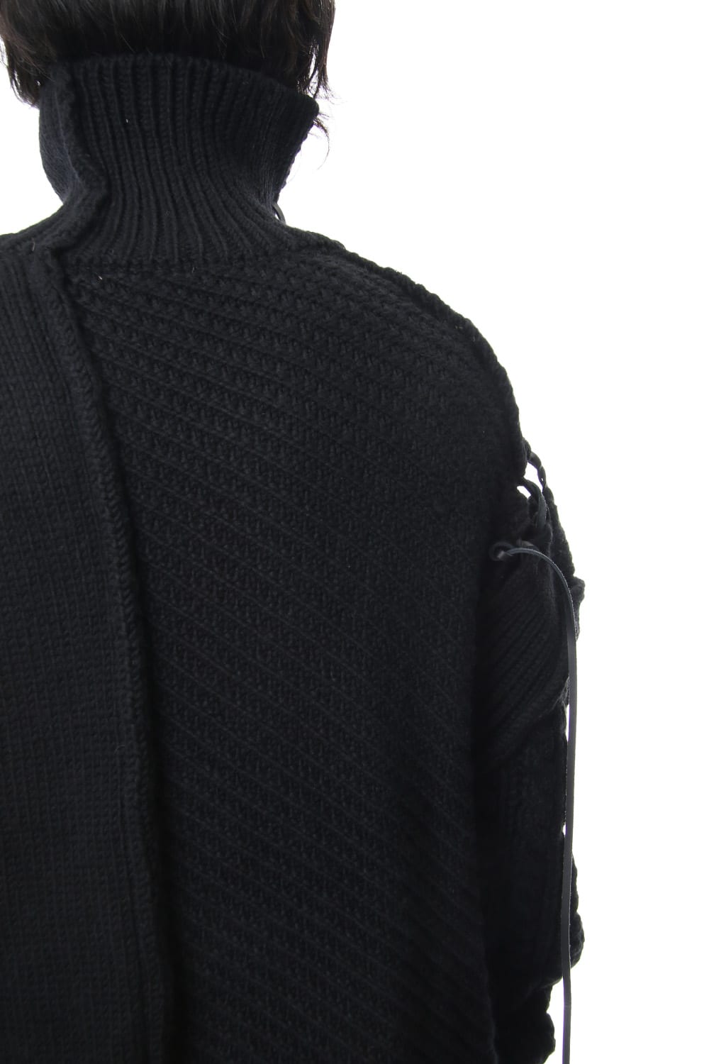 Leather Lace Seam Grafting Turtleneck Knit