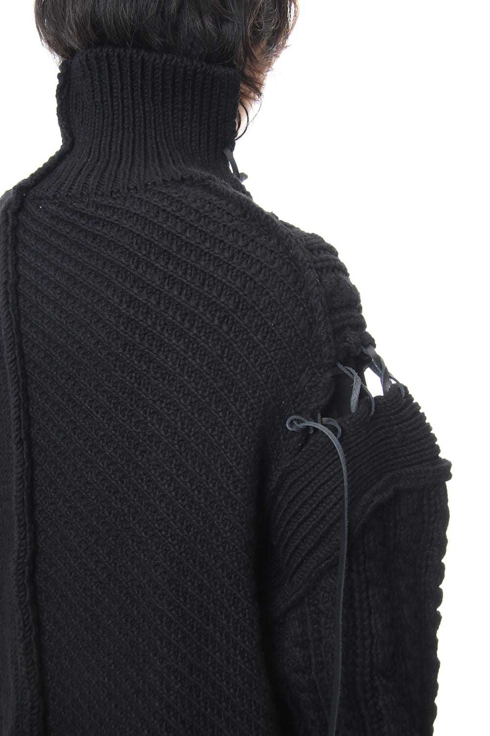 Leather Lace Seam Grafting Turtleneck Knit